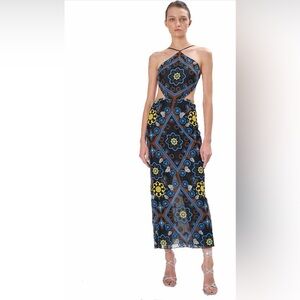 Ronny Kobo Collection Backless Dress - Black and Yellow Floral